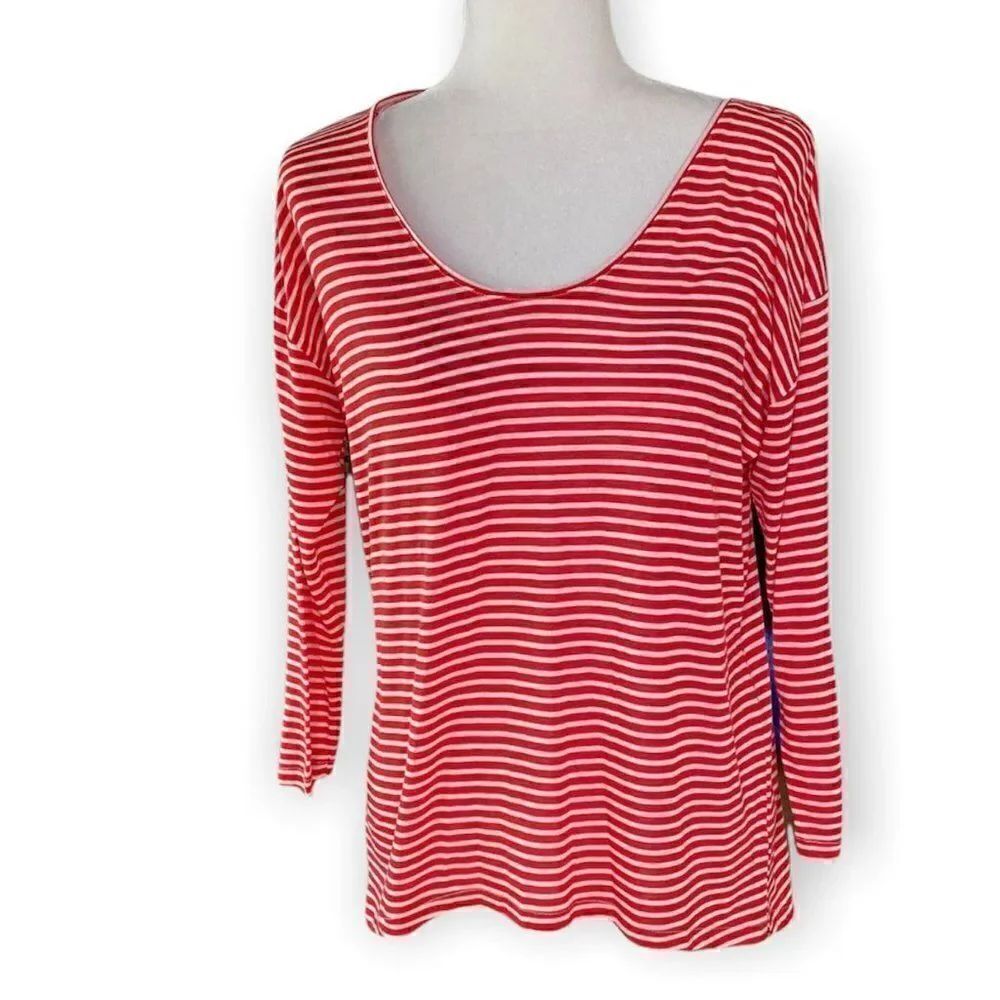 J. Crew Red and White Striped Tee SZ M